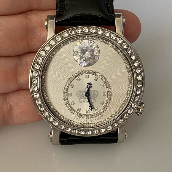 Juicy Couture Watch Lady’s Crystals Black Leather Band New Battery Working main image 14